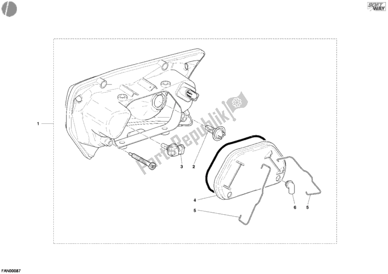 All parts for the Headlight of the Ducati Sport ST4 S USA 996 2005